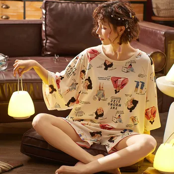 2020 summer cotton short-sleeved thin section Korean pajamas women's sweet loose casual student home service 2 sets
2020 summer cotton short-sleeved thin section Korean pajamas women's sweet loose casual student home service 2 sets