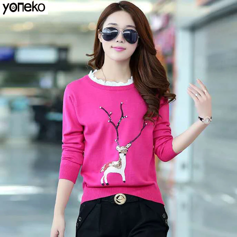 Yoneko Autumn Knitted Women Pullovers Animal Deer Print Beading Sweater 2020 Winter Ruffled Collar Long Sleeve Female Pullovers
Yoneko Autumn Knitted Women Pullovers Animal Deer Print Beading Sweater 2020 Winter Ruffled Collar Long Sleeve Female Pullovers