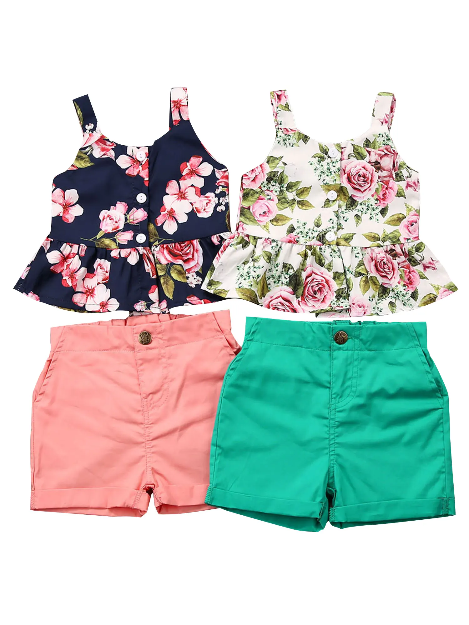 Фото Летние комплекты одежды для новорожденных девочек топы с цветочным принтом