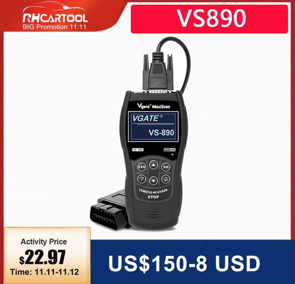 Diagnostic tool VS890 Auto Scanner Vgate VS890 OBD2 CAN-BUS Fault Car Code Reader VS 890 Multi-Languages Better ELM327 AD310
Diagnostic tool VS890 Auto Scanner Vgate VS890 OBD2 CAN-BUS Fault Car Code Reader VS 890 Multi-Languages Better ELM327 AD310