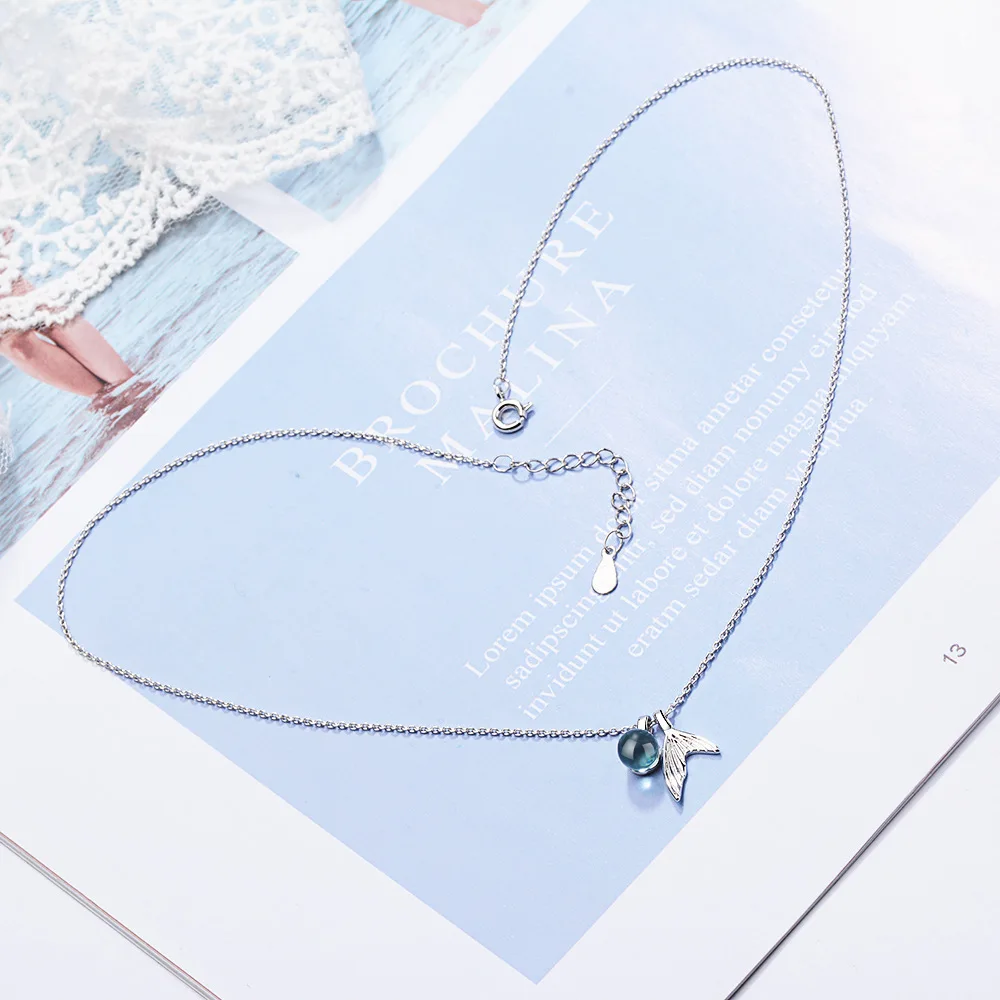 Ожерелье из стерлингового серебра 925 пробы с искусственным синим кристаллом для