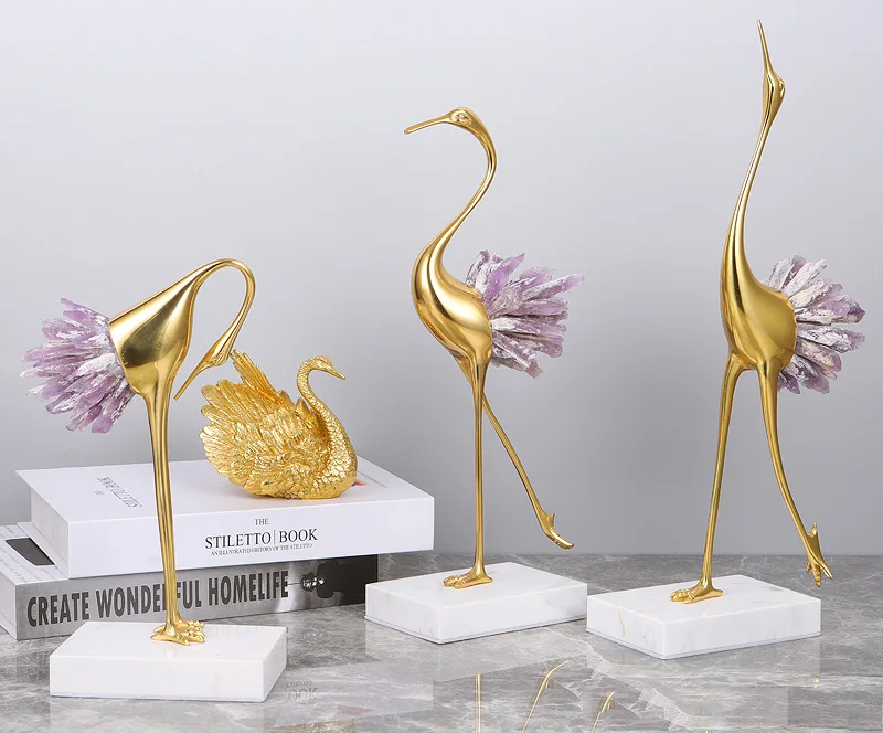 Luxtry Gold Silver Brass Flamingo Statue With Natural Pink Purple Blue Brown Crystal Stone Tail For Living Room Home Furnishing Luxtry Gold Silver Brass Flamingo Statue With Natural Pink Purple Blue Brown Crystal Stone Tail For Living Room Home Furnishing