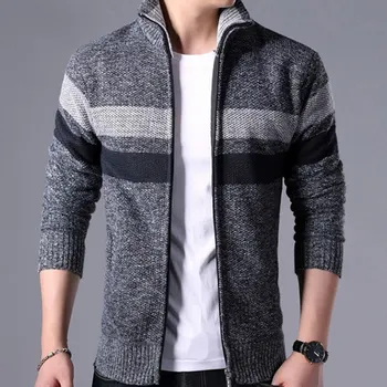 Thick Sweatercoat Men Striped Stand Collar Zipper Sweater Coat Outerwear Winter Fleece Cashmere Liner Sweaters
Thick Sweatercoat Men Striped Stand Collar Zipper Sweater Coat Outerwear Winter Fleece Cashmere Liner Sweaters