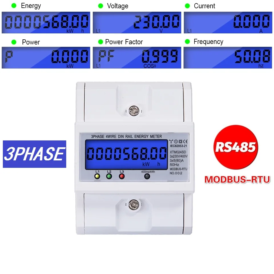Multifunctional RS485 Modbus 3 Phase 4 Wire Electronic Wattmeter Power Consumption Energy Meter 5-80A 380V AC 50/60Hz Backlight
Multifunctional RS485 Modbus 3 Phase 4 Wire Electronic Wattmeter Power Consumption Energy Meter 5-80A 380V AC 50/60Hz Backlight