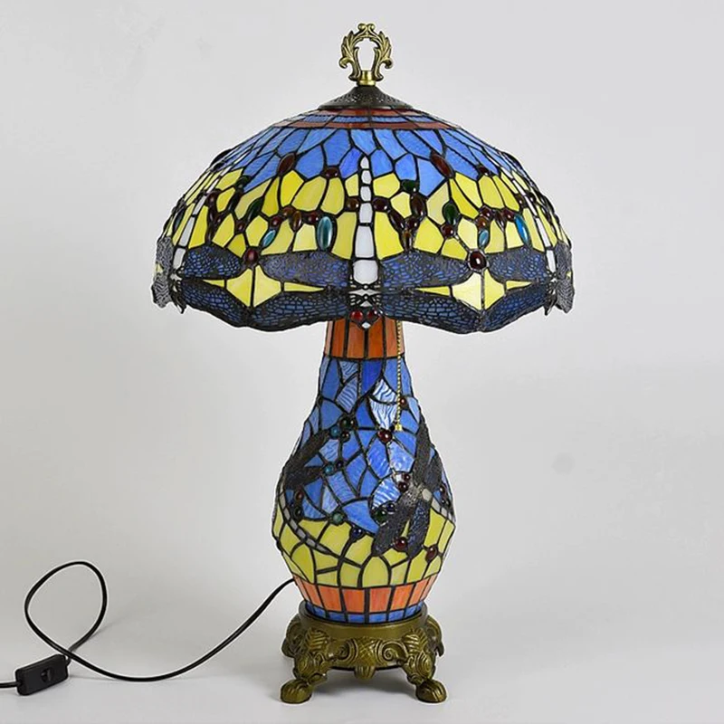 Dragonfly Tiffany Table Lamp Blue OFF