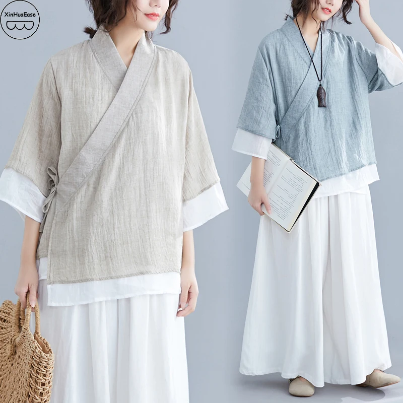 

XinHuaEase Liziqi Traditional Chinese Costume Tai Chi Uniform Casual Hanfu Tops Trousers Cotton Linen Clothes Retro Breathable