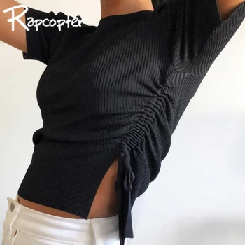 Rapcopter Black Solid Basic Slim Ruched T-Shirt Women Streetwear Summer Short Sleeve Cotton Lace Up Cropped Tee Shirt 2020 New
Rapcopter Black Solid Basic Slim Ruched T-Shirt Women Streetwear Summer Short Sleeve Cotton Lace Up Cropped Tee Shirt 2020 New