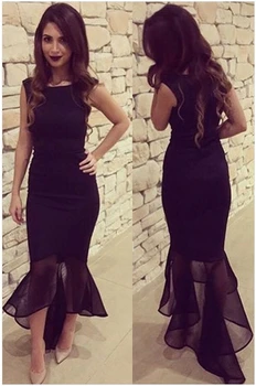 

hot sexy After short before long black mermaid 2018 ruffles vestido de festa Party prom gown fast shipping bridesmaid dresses