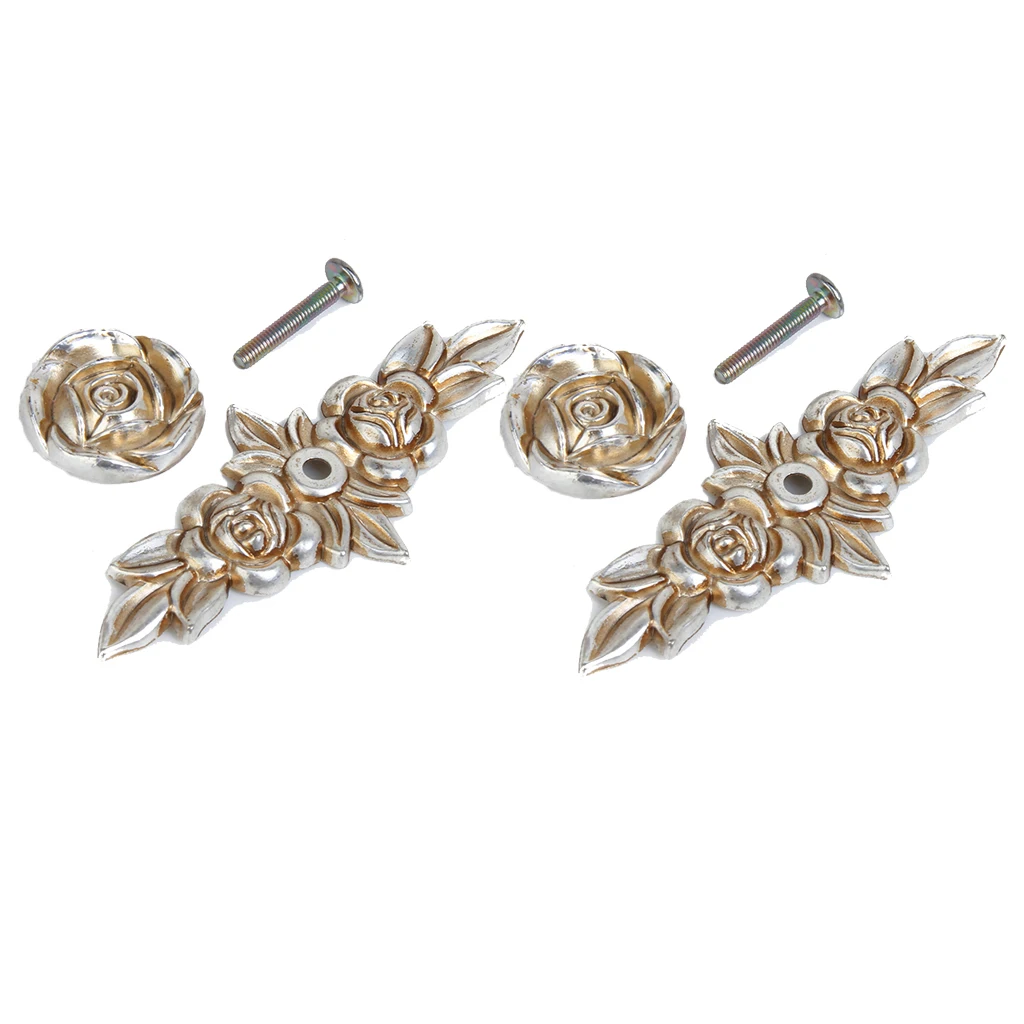 2Pcs Antique Silver Rose Cabinet Drawer Furniture Door Knob Handle Pull Hardware for Home Kitchen Use 103mm 2Pcs Antique Silver Rose Cabinet Drawer Furniture Door Knob Handle Pull Hardware for Home Kitchen Use 103mm