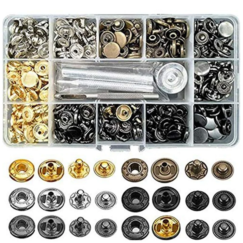 120Pcs 4 Types 6 Colors Snap Fasteners Leather, Snaps Button Kit with 4 Pieces Install Tool 12.5 mm in Diameter
120Pcs 4 Types 6 Colors Snap Fasteners Leather, Snaps Button Kit with 4 Pieces Install Tool 12.5 mm in Diameter