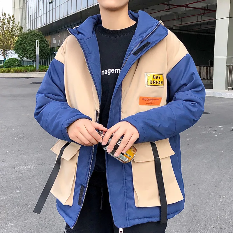 Winter New Tooling Jacket Men's Warm Padded Fashion Parka Men Contrast Color Casual Hooded Coat Street Wild Loose Cotton Jacket
Winter New Tooling Jacket Men's Warm Padded Fashion Parka Men Contrast Color Casual Hooded Coat Street Wild Loose Cotton Jacket