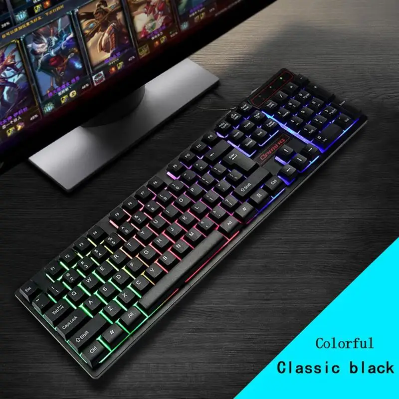 

104 Key Gaming Keyboard Suspension Cap Rainbow RGB Backlit Backlight Mechanical Feeling USB Wired Game Teclado Keycaps for DOTA2