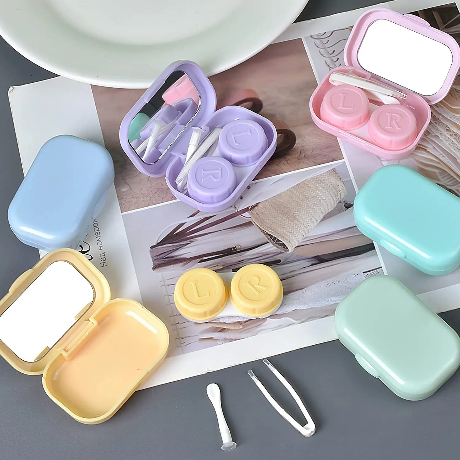 

1 pcs Pocket Portable Mini Contact Lens Case Easy Carry Make up beauty pupil storage box Mirror Container Travel Kit Cute Style