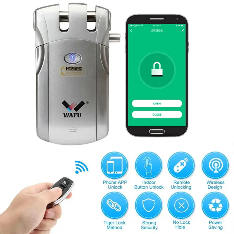 WAFU 018W WIFI Smart Door Lock Wireless Remote Control Lock Security Invisible Keyless Intelligent Lock iOS Android APP Unlock
WAFU 018W WIFI Smart Door Lock Wireless Remote Control Lock Security Invisible Keyless Intelligent Lock iOS Android APP Unlock