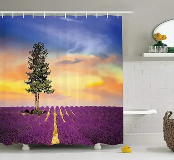 Lavender Shower Curtain Set Countryside Decor Purple Fields with Sunset Sky and Large Green Tree French Village Fabric Bathroom
Lavender Shower Curtain Set Countryside Decor Purple Fields with Sunset Sky and Large Green Tree French Village Fabric Bathroom