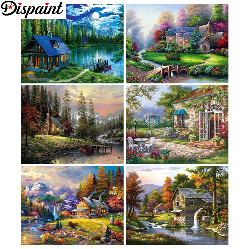 Алмазная вышивка Dispaint Набор для вышивки крестиком Дом в салоне океана 5D Вышивка |