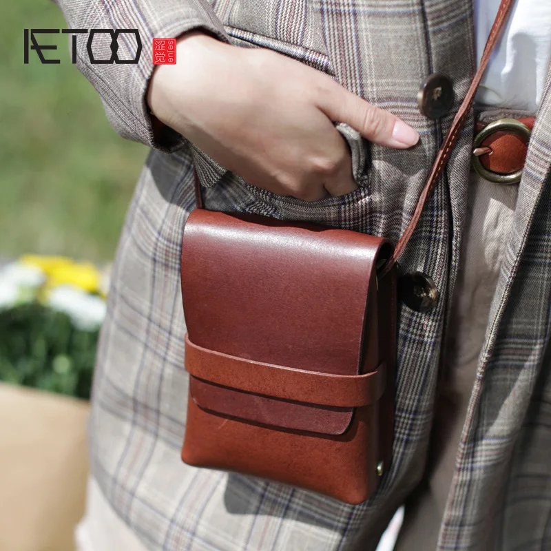 Фото Кожаная ретро-сумка AETOO Girl маленькая квадратная сумка в стиле мори ручная работа |