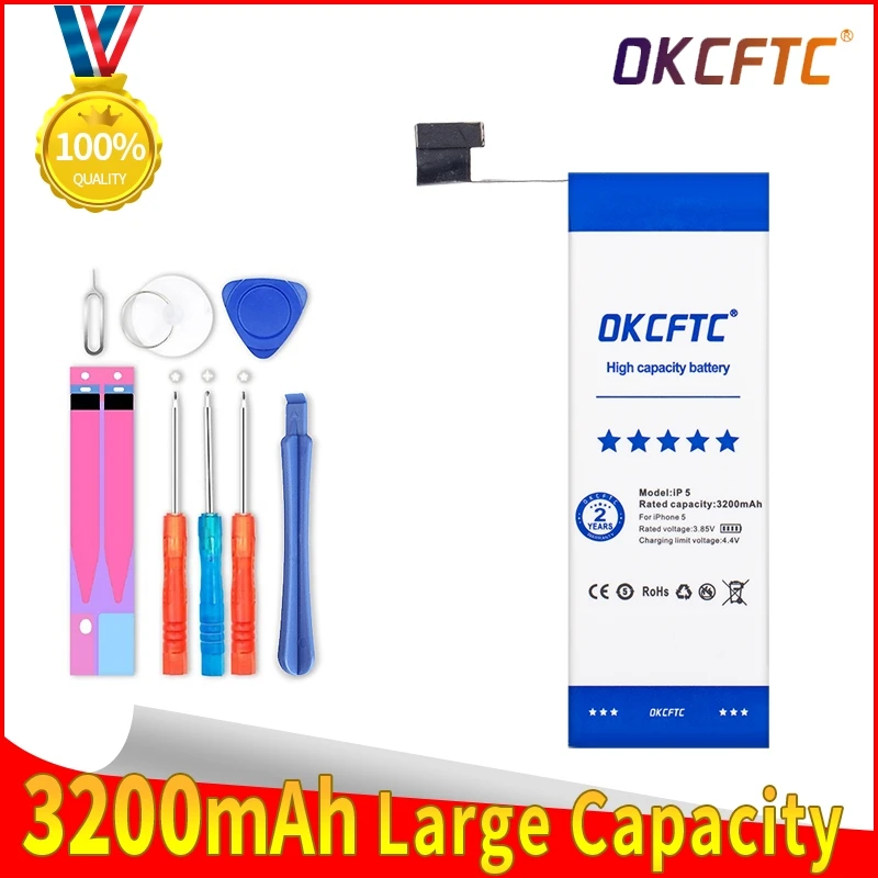 OKCFTC 3200mAh High Capacity Phone Battery For iPhone 5 Replacement Batterie +Tool
OKCFTC 3200mAh High Capacity Phone Battery For iPhone 5 Replacement Batterie +Tool