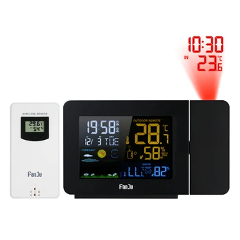 

FanJu Digital Alarm Clock Weather Station LED Temperature Humidity Weather Forecast Snooze Table Clock With Time Projection