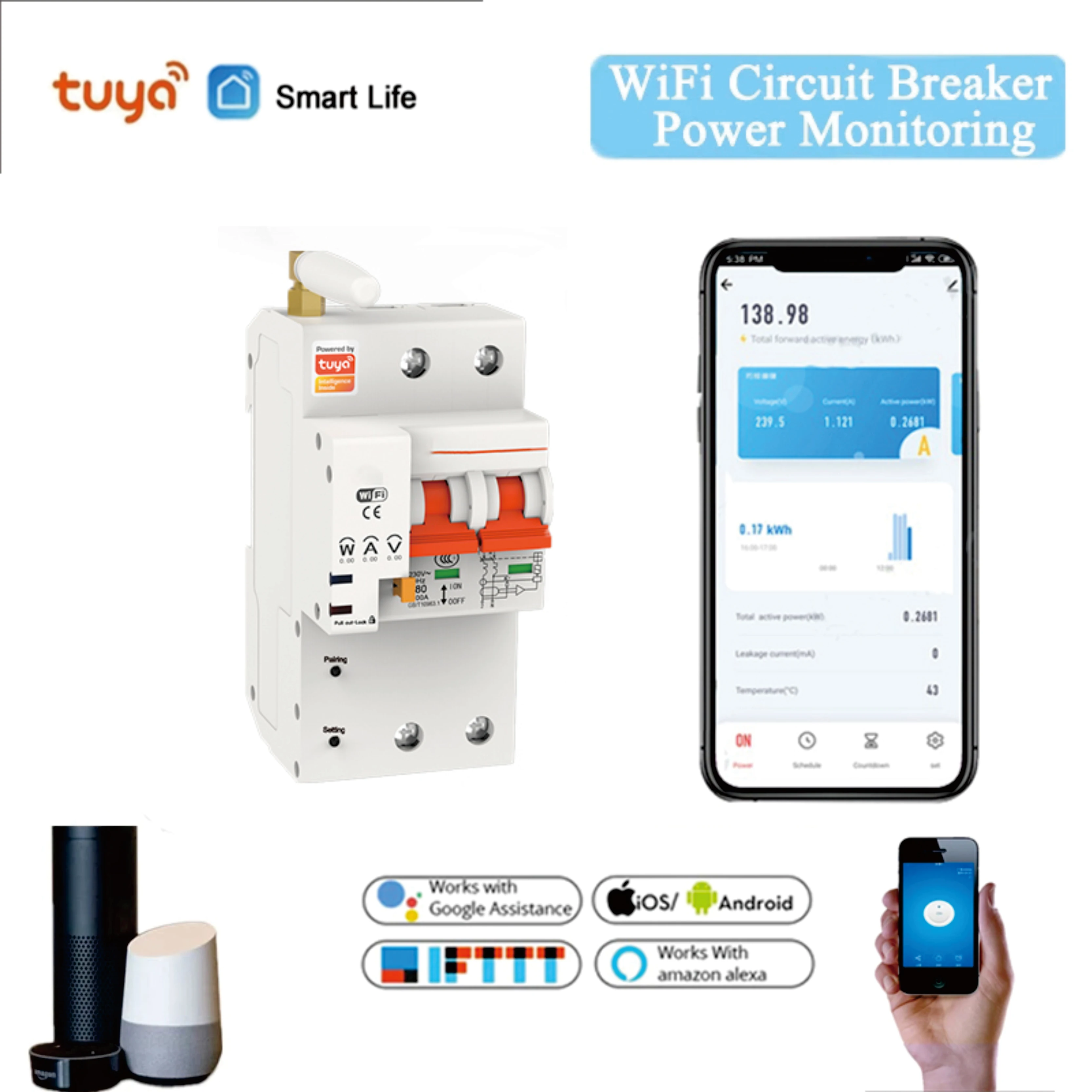 Tuya Smart Circuit Breaker 2P WiFi Switch Overload Short Circuit Protection Power Consumption Smart RC-MCB Alexa Compatible
Tuya Smart Circuit Breaker 2P WiFi Switch Overload Short Circuit Protection Power Consumption Smart RC-MCB Alexa Compatible