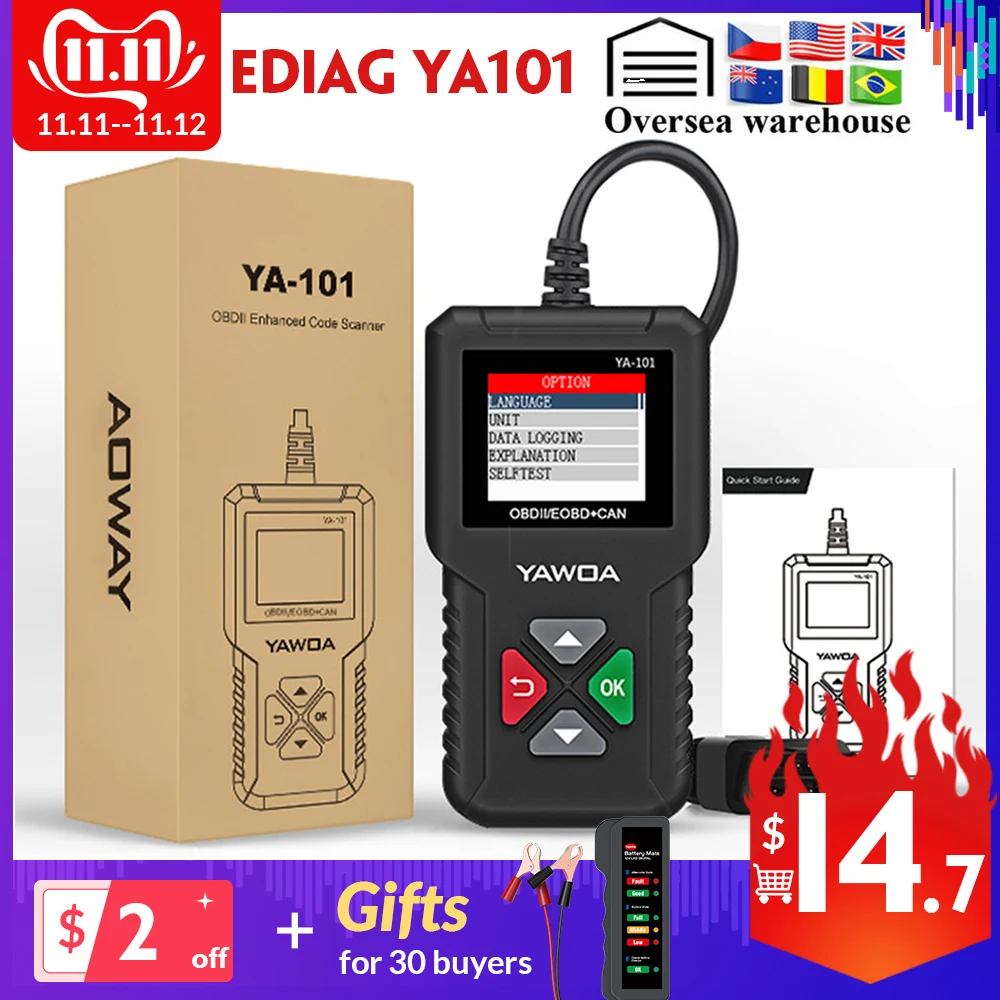 

EDIAG YA101 OBDII/EOBD Code Reader Enhanced OBD2 YA-101 Update Free online PK CR3001 CR319 ELM327 V1.5 Diagnostic Tool