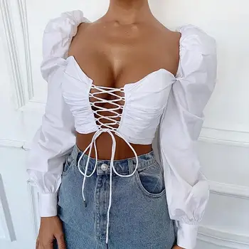 2019Autumn Puff sleeve t-shirt Female fashion Hot sale solid color wrap chest Exposed navel slim Tie t-shirt
2019Autumn Puff sleeve t-shirt Female fashion Hot sale solid color wrap chest Exposed navel slim Tie t-shirt