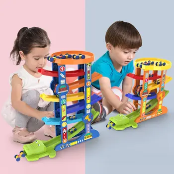 

wooden Toys Baby Kids ABS Toy Car Six Seven Track Gliding Rail Car Steam Ramp Racing Track Toy with 6 Cars for Children
