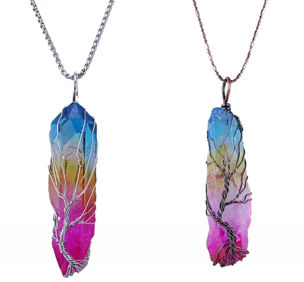 SUNYIK Wire Wrapped Tree of Life Irregular Crystal Pendant Necklace,Healing Rock Quartz Point Colorful Titanium Coated Jewelry
SUNYIK Wire Wrapped Tree of Life Irregular Crystal Pendant Necklace,Healing Rock Quartz Point Colorful Titanium Coated Jewelry