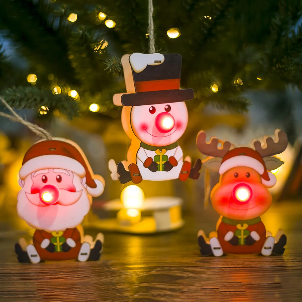 led light wooden christmas tree decoration elk santa clause snow