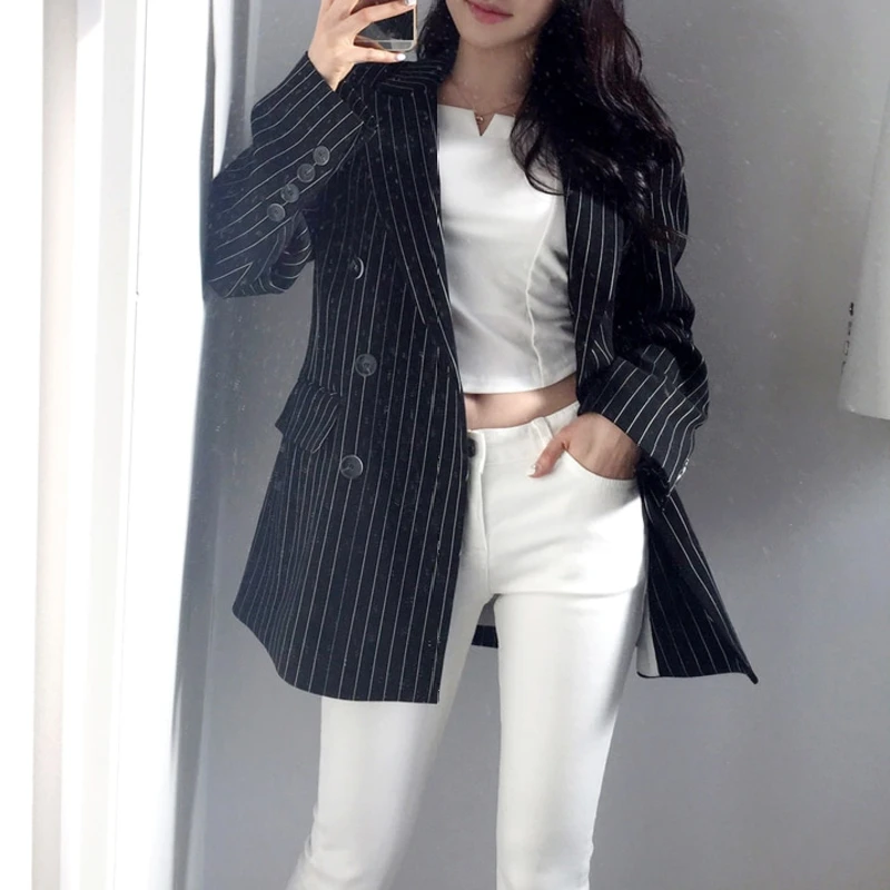Striped Suit Spring Autumn Women's Hepburn Style Casual Double-Breasted Office Ladies Working Jacket
Striped Suit Spring Autumn Women's Hepburn Style Casual Double-Breasted Office Ladies Working Jacket