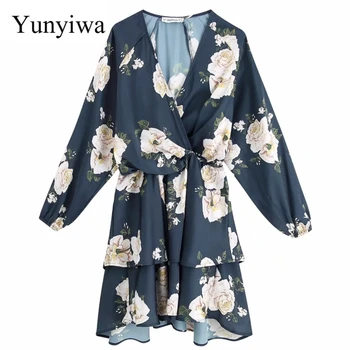 2020 Women Elegant Cross V Neck Floral Print Casual Slim Mini Dress Cascading Ruffles Vestidos Elastic Waist Chic Dresses
2020 Women Elegant Cross V Neck Floral Print Casual Slim Mini Dress Cascading Ruffles Vestidos Elastic Waist Chic Dresses
