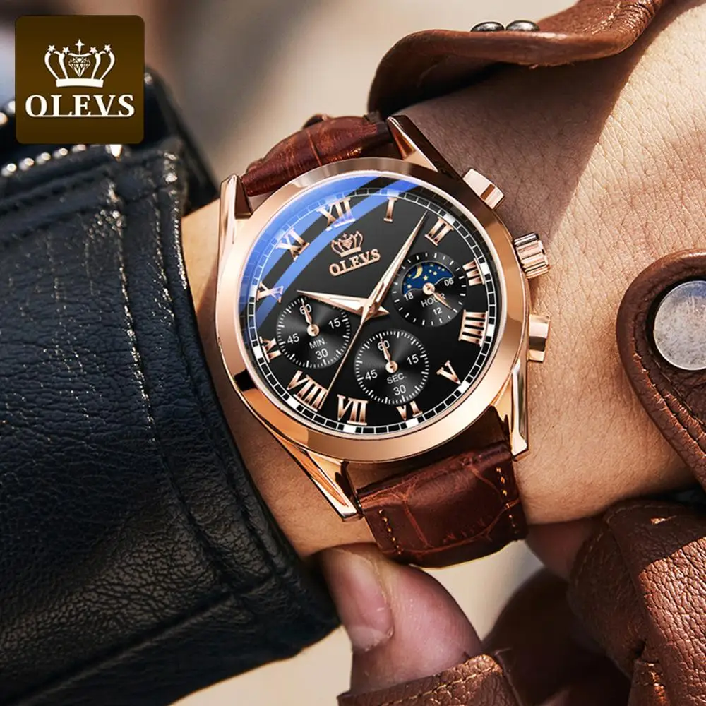 Мужские кварцевые часы ведущей марки OLEVS светящиеся деловые водонепроницаемые