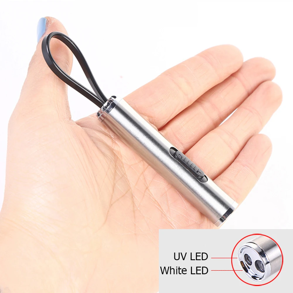 2IN1 MINI UV LED Flashlight Keychain White Light Small LED Torch Black Light Fluorescent Detector for Invisible Ink, Currency
2IN1 MINI UV LED Flashlight Keychain White Light Small LED Torch Black Light Fluorescent Detector for Invisible Ink, Currency