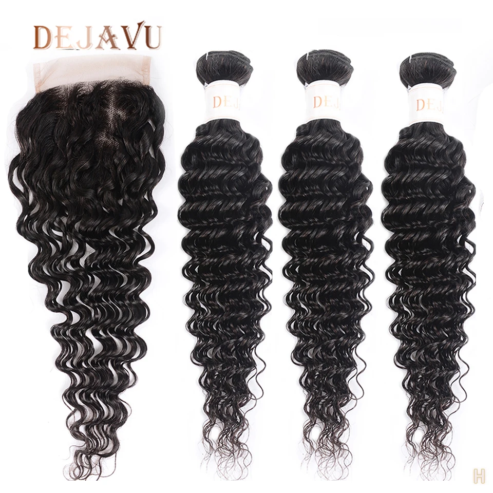 DEJAVU-Deep-Wave-Bundles-With-Closure-Non-Remy-Human-Hair-Closure-With-Bundles-Brazilian-Weave-With