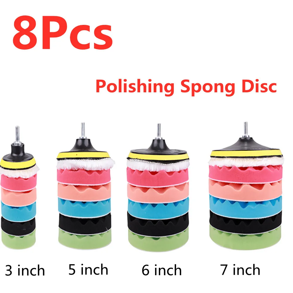 

8Pcs Buffing Pad 3''5''6''7'' Car Sponge Polishing Pad Kit Abrasive Polisher Drill Waxing Compound Tools Accessory For Auto Care