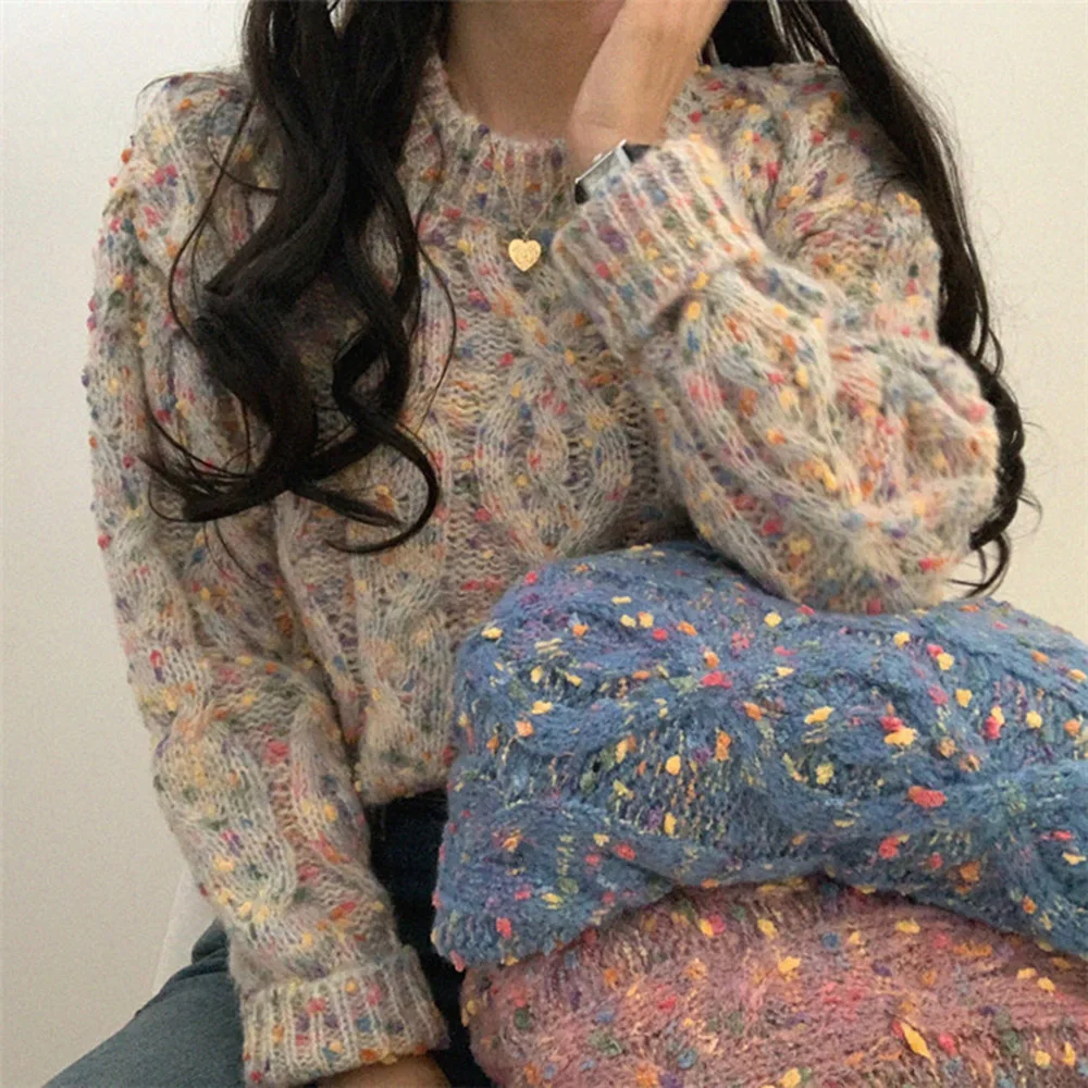 Korean Version Hedging Loose Sweater Retro Western Style Candy Contrast Fashion Casual Sweater Knitting 
Korean Version Hedging Loose Sweater Retro Western Style Candy Contrast Fashion Casual Sweater Knitting