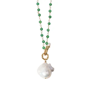 New Handmade Beaded Green Agate Baroque Pearl Long Necklace Elegant Temperament Multistory Necklace
New Handmade Beaded Green Agate Baroque Pearl Long Necklace Elegant Temperament Multistory Necklace