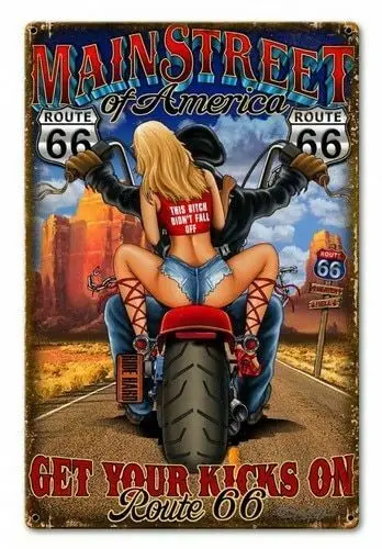 Винтажный Шелковый постер для привлекательной девушки Route 66 Pin Up Настенный декор