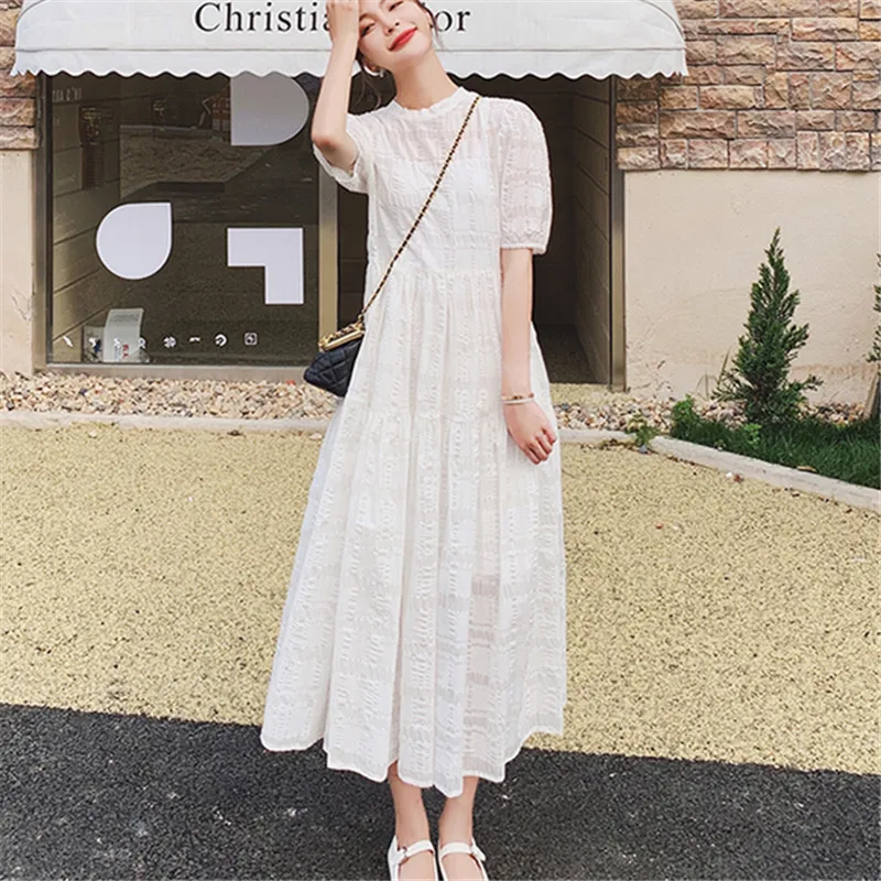 Puff Short Sleeve O-neck Dresses for Women Summer 2021 Elegant Vintage Loose Casual Big Swing Long Dress Woman Maxi Dress 
Puff Short Sleeve O-neck Dresses for Women Summer 2021 Elegant Vintage Loose Casual Big Swing Long Dress Woman Maxi Dress