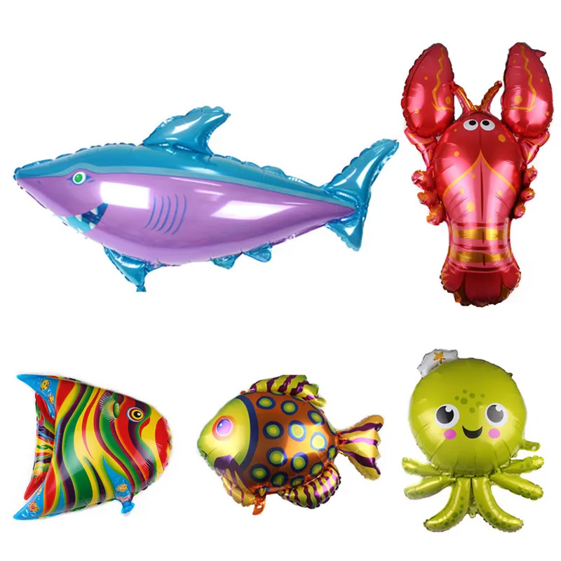 Cartoon hat Fish Animal Balloons Birthday Party Shark lobster octopus ClownFish Air Balaos Sea Theme Decor |