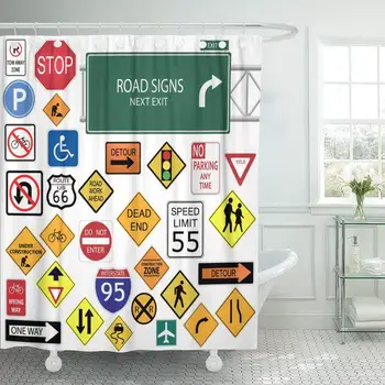 Red Traffic of Various Road Signs Yellow Detour Interstate Shower Curtain Waterproof Polyester Fabric 60 x 72 Inches with Hooks
Red Traffic of Various Road Signs Yellow Detour Interstate Shower Curtain Waterproof Polyester Fabric 60 x 72 Inches with Hooks