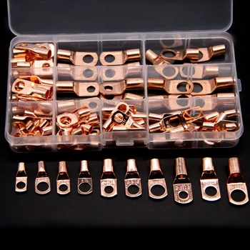 

100PCS Assorted SC Bare Terminals lug Tinned Copper Tube Lug Ring Seal Battery Wire Connectors Cable Crimp Soldered Terminal Kit