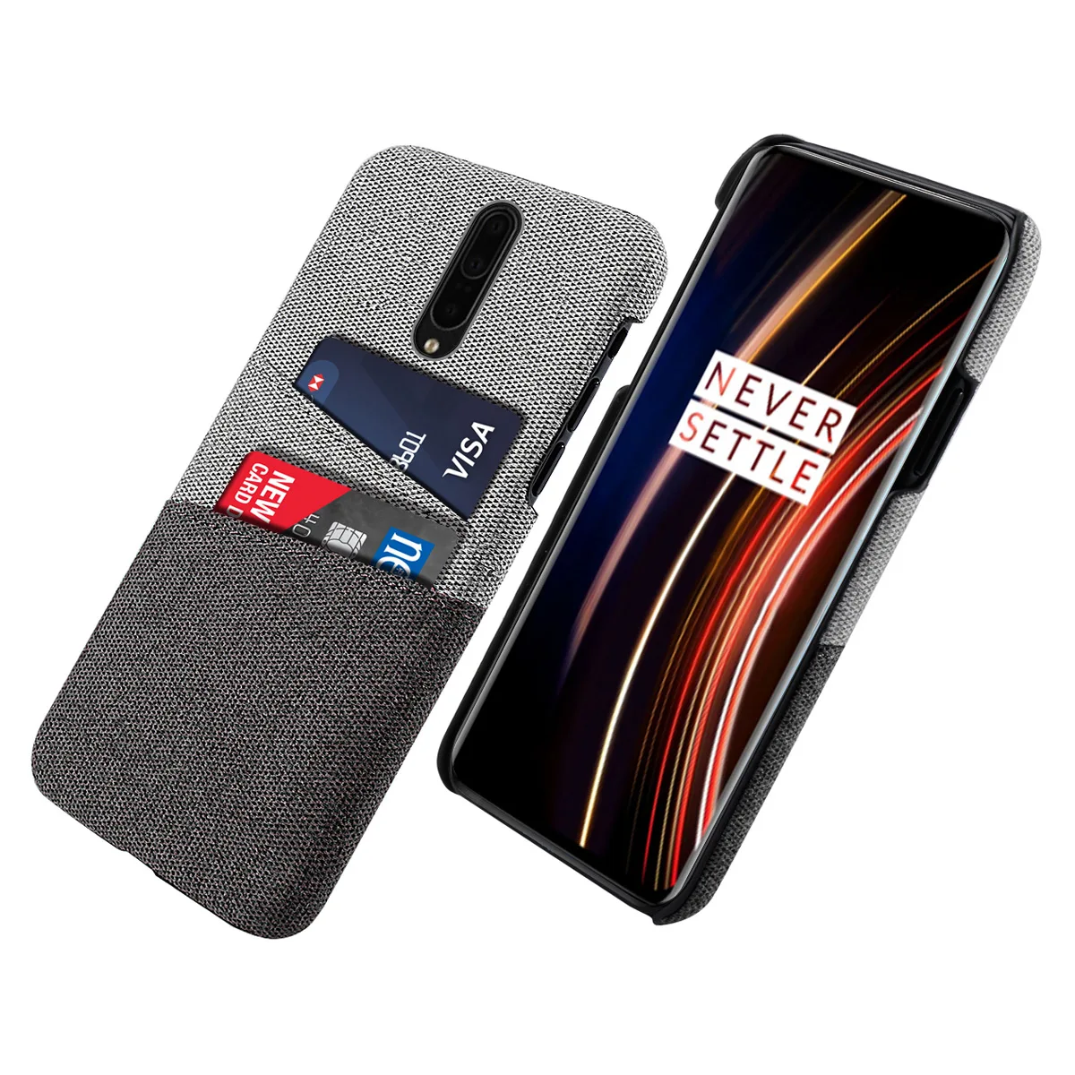 Фото For OnePlus 7T Pro Case Slim Back Hard PC Fabric Protective Cloth Cover 1+7T One Plus Card Slot Wallet | Мобильные телефоны и