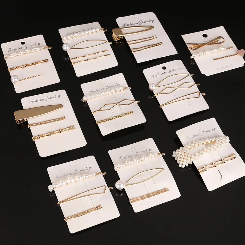 Fashion 1Set Woman Pearl Hairpins Alloy Barrettes Geometric Gold Hair Clip Sweet Headwear Barrettes Headband Hair Accessories