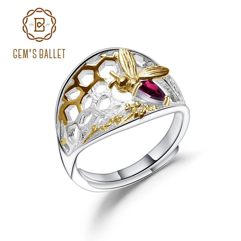 GEM'S BALLET 0.28Ct Natural Rhodolite Garnet Handmade Ring 925 Sterling Silver Golden Honeycomb Ring For Women Fine Jewelry
GEM'S BALLET 0.28Ct Natural Rhodolite Garnet Handmade Ring 925 Sterling Silver Golden Honeycomb Ring For Women Fine Jewelry