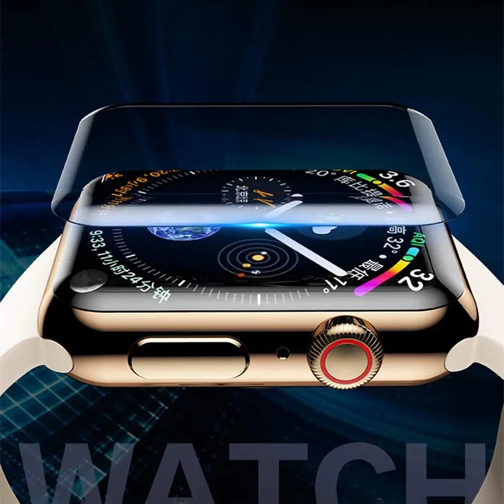 Изогнутая защитная пленка 10D для экрана Apple Watch 5 4 3 2 1 закаленное стекло с УФ-клеем