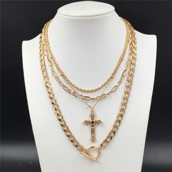 New Design Trendy Gold Color Cross Pendant Layered Chain Punk Necklace For Women Girl Hipop Jewelry
New Design Trendy Gold Color Cross Pendant Layered Chain Punk Necklace For Women Girl Hipop Jewelry