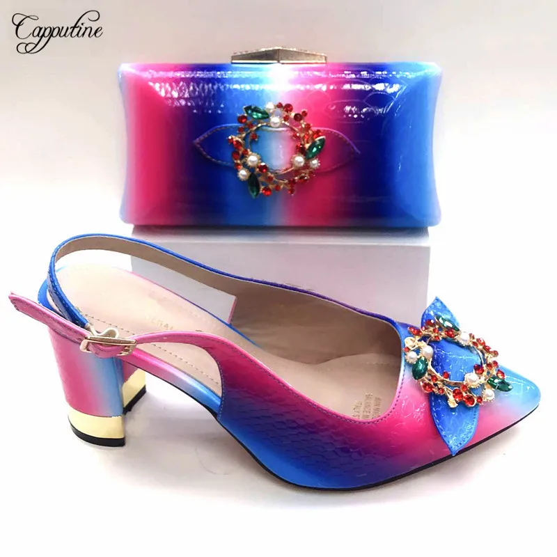 Nice Blue With Fcushia High Heel Pointed Toe Sandal Shoes With Evening Bag Set With Stones 2096-1 Heel Height 8.5CM
Nice Blue With Fcushia High Heel Pointed Toe Sandal Shoes With Evening Bag Set With Stones 2096-1 Heel Height 8.5CM