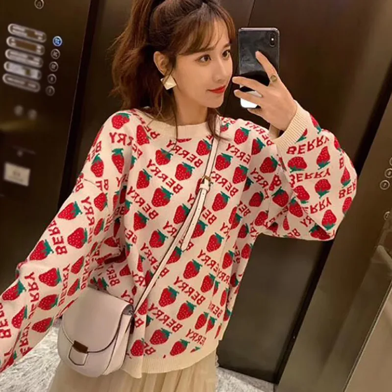 Korean knitted sweet sweater cute strawberry pattern print women fashionjumpers female casual o-neck pullover 
Korean knitted sweet sweater cute strawberry pattern print women fashionjumpers female casual o-neck pullover