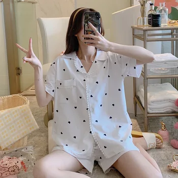 Summer Lavender 2PCS Shirt&Shorts Women Loose Pajamas Set M-XXL Milk Fiber Heart Print Home Clothes Sweet Lace Trim Nightwear
Summer Lavender 2PCS Shirt&Shorts Women Loose Pajamas Set M-XXL Milk Fiber Heart Print Home Clothes Sweet Lace Trim Nightwear